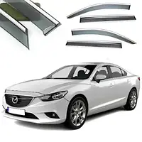 Дефлекторы окон с хром молдингом (ветровики) Mazda 6 2012- (нержавейка 3D)