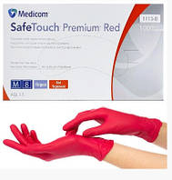 Перчатки нитриловые повышенной плотности Medicom Premium Red ( XS,S,M) красные 100 шт
