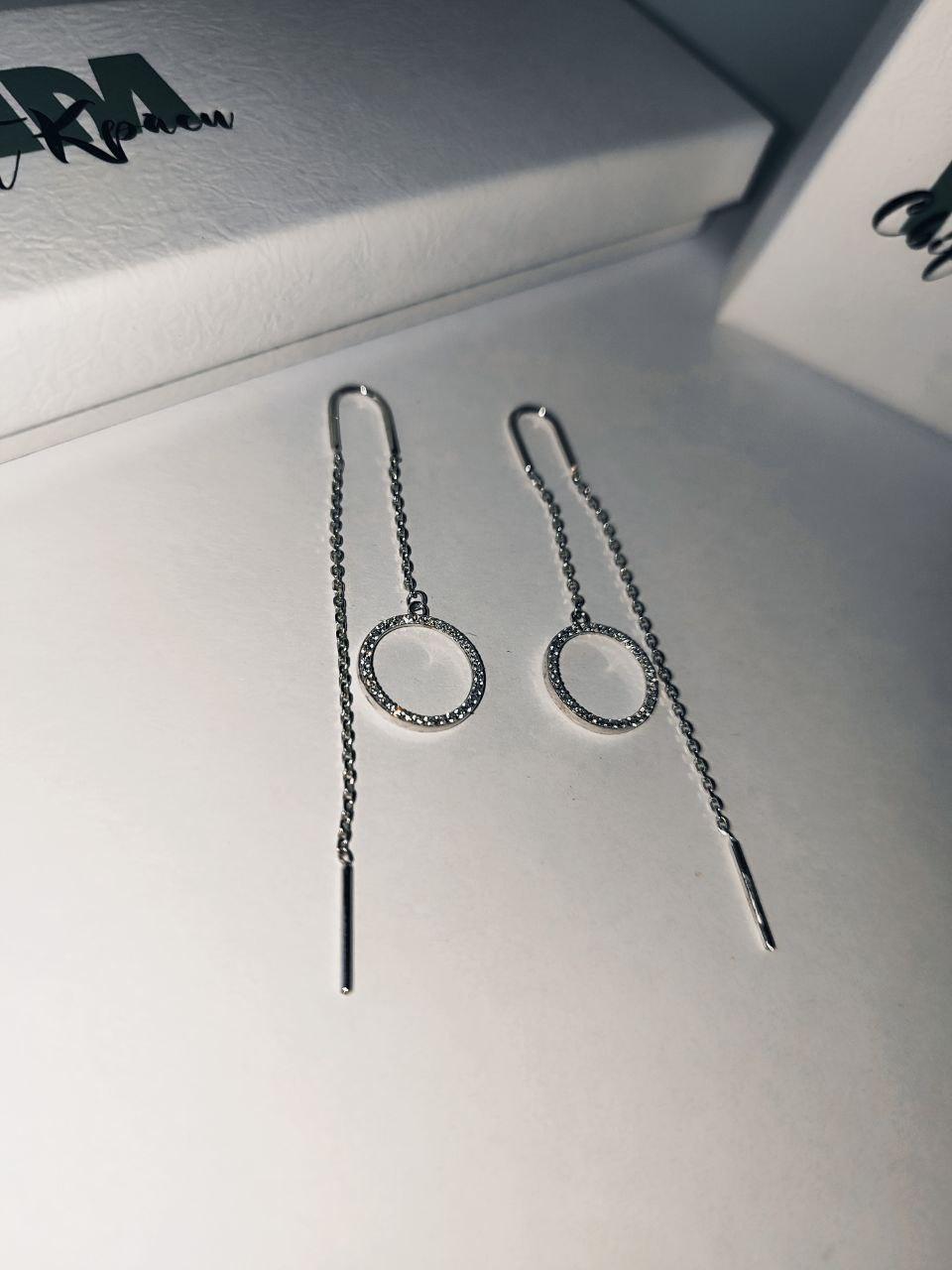 Срібні сережки протяжки з цирконієм - фото 3 - id-p1949899817