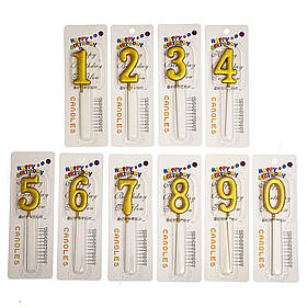 Свічки для торта "Сяйво" від 0 до 9, золоті ELISEY