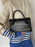 Жіноча шкіряна сумка через плече Jacquemus чорна, стильна сумка, преміум якість, модна сумка жакмюс