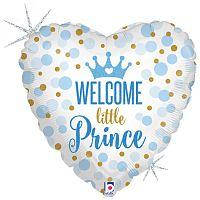 Шар фольгированный (18") Сердце с рисунком Welcome Prince, 1 шт. в упак, Grabo