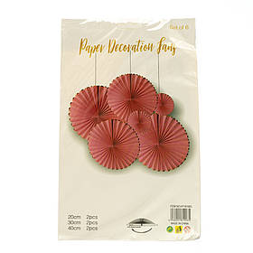 Набір з 6 паперових віял, рожевий з золотим обідком ELISEY