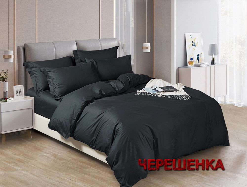 Чорна однотонна тканина 220 см для пошиття постільної білизни Сатин 100% бавовна в рулоні 50 м