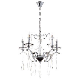 Люстра класична з 5 плафонами з прозорого скла кольору хром  ELISEY