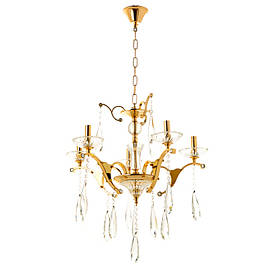 Люстра класична з 5 плафонами з прозорого скла кольору золото  ELISEY