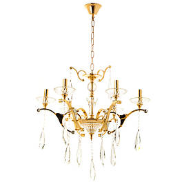 Люстра класична з прозорим декором зі скла кольору золото  ELISEY