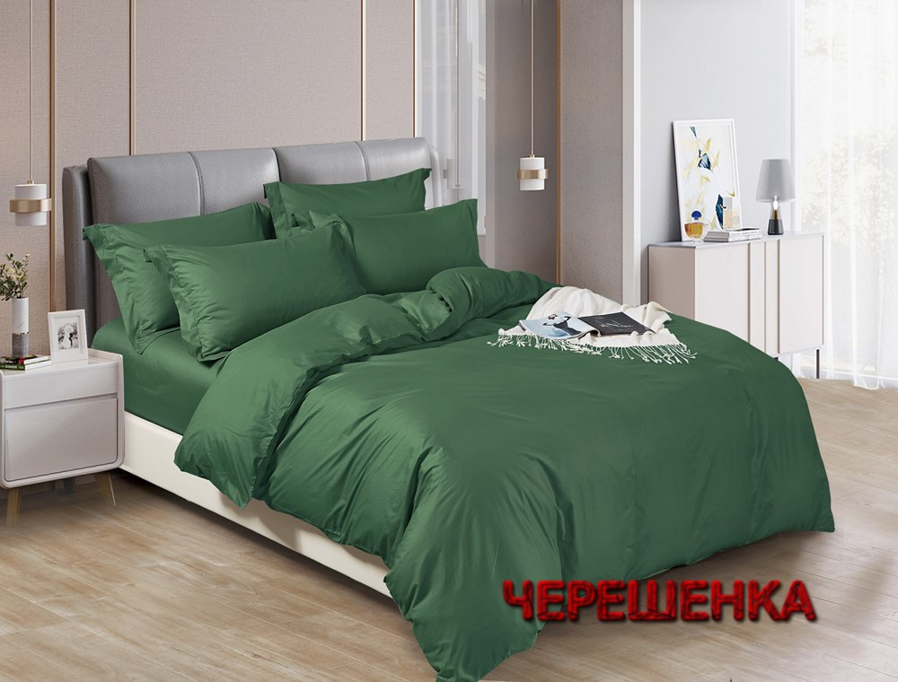 Темно-зелений сатин гладко фарбований 100% бавовна, однотонна тканина 220 см для постільної білизни в рулоні 50 м