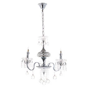 Люстра класичні кольори хром зі скляним декором і 3 прозорими плафонами  ELISEY