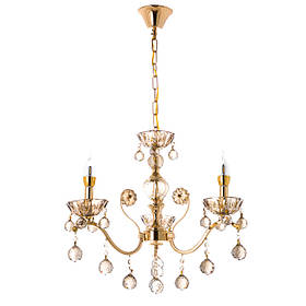 Люстра класична золота з 3 скляними плафонами медового кольору  ELISEY