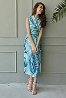 Жіноча сукня на запах Natali Bolgar блакитна з тропічним принтом Розмір 38 (М)
