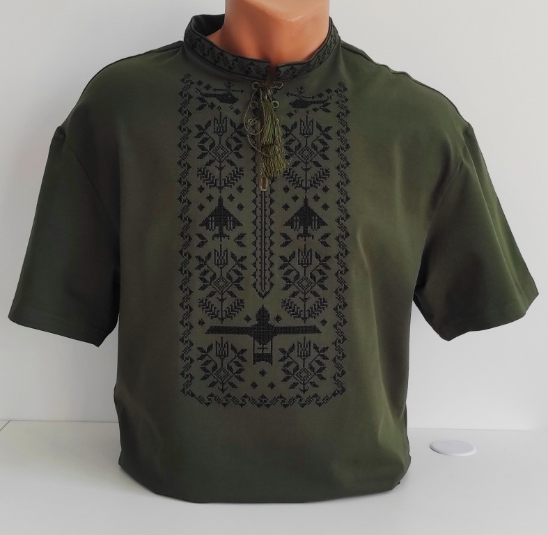 Футболка вишиванка Талісман для повітряних сили України хакі, футболка вишивка, футболка вишиванка, футболка з вишиванкою, фото 1