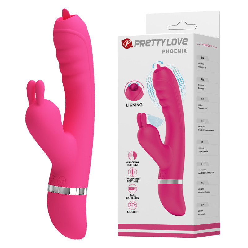 Вібратор з вібрацією, пульсацією та вакуумом Pretty Love Phoenix Vibrator Pink, 20,2х3,3 см