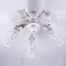 Люстра стельова з 5 білими плафонами та золотистим візерунком  ELISEY