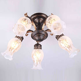 Люстра стельова в коричневому металі та 5 прозорими плафонами  ELISEY