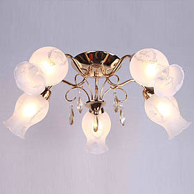 Люстра стельова золота з 5 плафонами та кристалами ELISEY