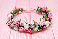 Вінок для волосся / віночок на голову Okl біло рожевий з квітами і зеленню 155 Об