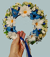 Віночок-обруч на голову з квітами та стрічками "Літо" святковий, обідок для волосся хенд мейд