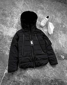 Куртка пуховик чоловіча зимова чорна з капюшоном з високим горлом Touch