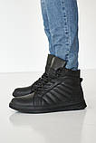 Стильні черевики чоловічі зимові з натуральної шкіри чорного кольору на шнурках на хутрі, фото 2
