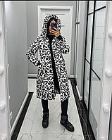 Пуховик пальто зимовий жіночий чорно-білий нижче колін з капюшоном дуже теплийЧорно білий куртка пуховик пальто