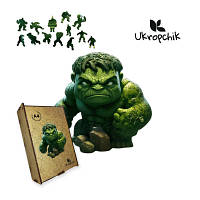 Пазл Ukropchik деревянный Супергерой Халк А4 в коробке с набором-рамкой (Hulk Superhero A4)