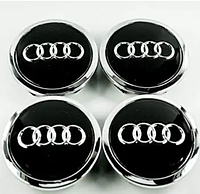 Колпачки на дисики Audi (55/60мм) черн/хром. пластик объемный логотип (4шт)