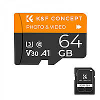 ТОП - Карта памяти K&F Concept Micro SD 64 GB (U3/V30/A1) с адаптером для SD (KF42.0012)