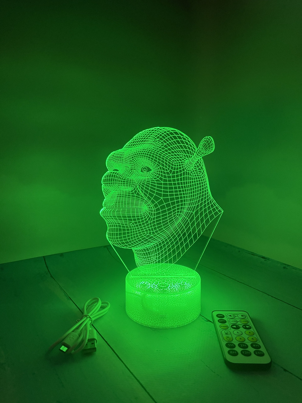 3d-лампа Геометричний ШРЕК, подарунок для любителів мультфільму , світильник або нічник, 7 кольорів і пульт