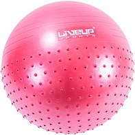 Фитбол массажный с насосом LiveUP HALF MASSAGE BALL красный 65см/1000гр LS3569