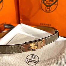Жіночий коричневий сірий шкіряний ремінь Hermes Kelly 1.8 см із золотою пряжкою ермес гермес