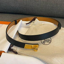 Жіночий чорний шкіряний ремінь Hermes Kelly 1.8 см із золотою пряжкою ермес, фото 3