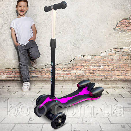 Дитячий самокат Moby Kids Junior Rocket 120 мм PU, світло, фара, звук, Рожевий, фото 1