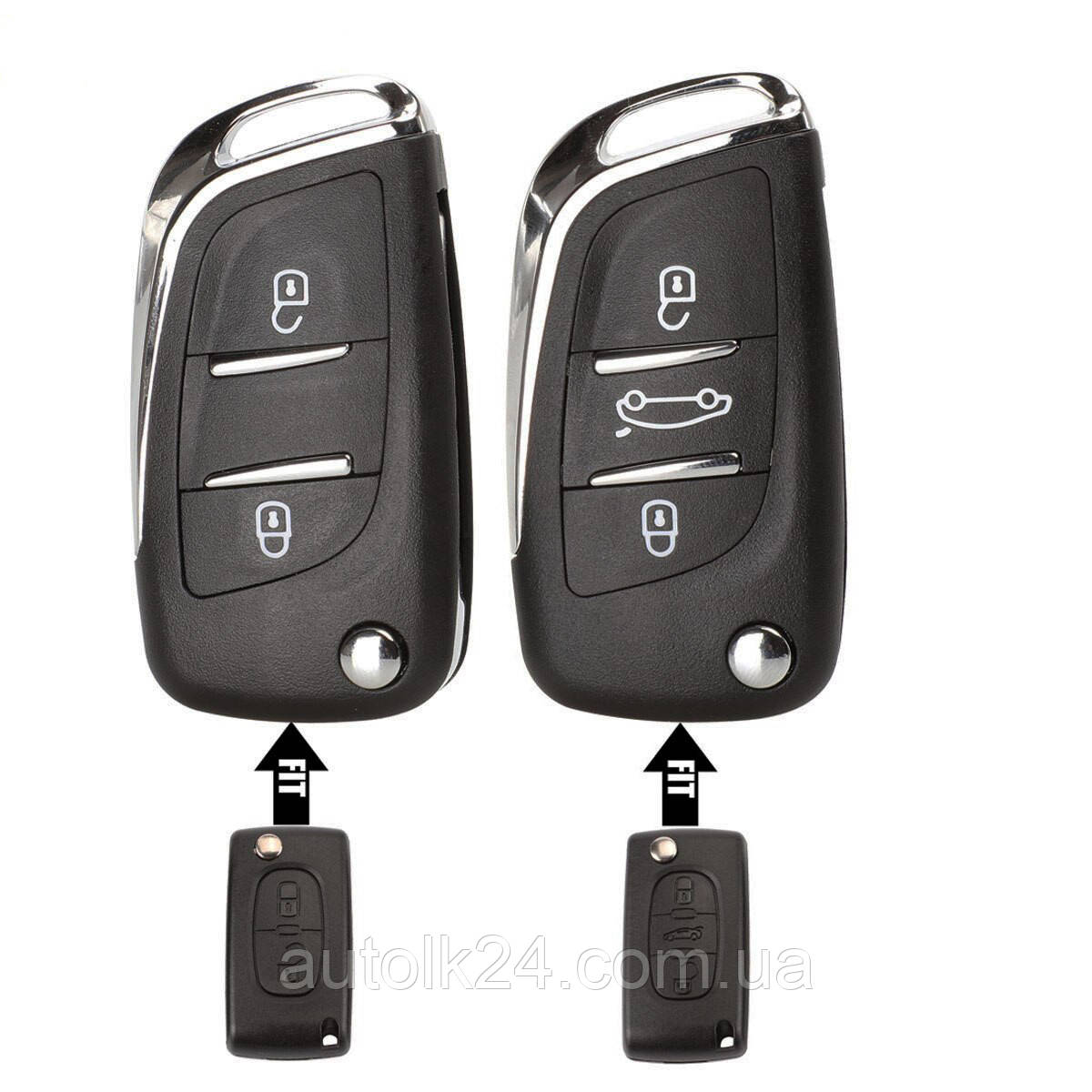 Корпус викидного ключа (для переробки) Peugeot 2,3 кнопки