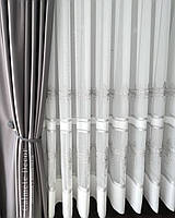 Бамбуковый тюль в классическом стиле с вышивкой серого цвета и полосками