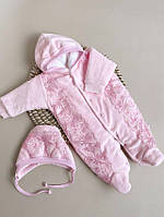 Демисезонный комбинезон Аля с шапочкой для новорожденных девочек 56 размер, розовый