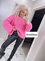 Жіноча модна стильна в'язана тепла кофта светр зимовий рожевий оверсайз р.42