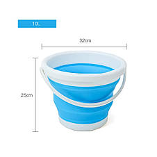 Силіконове відро туристичне Collapsible bucket складане 10 л, Блакитне, фото 4