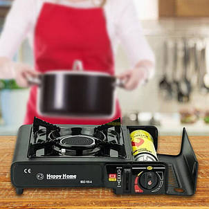 Портативна газова плита Happy Home BDZ 155-A з п'єзопідпалом, керамічний розпилювач, Чорна, фото 1