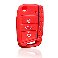 Чехол силиконовый на ключ Volkswagen (силиконовый чехол на ключ Фольксваген) 3 кнопки Красный