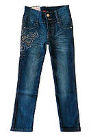 Стрейчевые джинсы для девочек синего цвета с красивой вышивкой и стразами 116 размер ВН-12