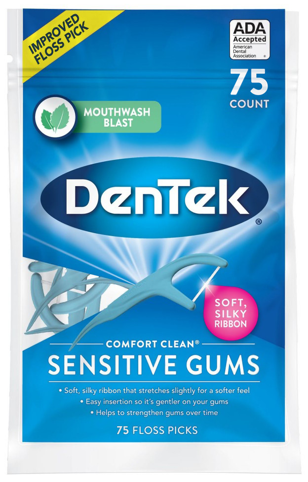 DenTek Комфортне очищення Для чутливих ясен Флос-зубочистки, 75 шт.
