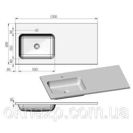 Столешница 1200х600 толщиной 30мм с цельнолитой чашей цвет белый глянец - фото 5 - id-p1950147583