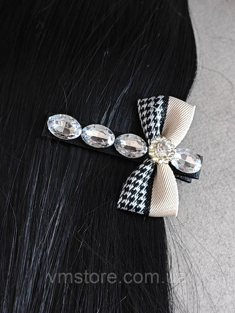 Шпилька для волосся, качечка з камінням, бежева, фото 1