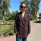 Піджак J. London жіночий класичний теплий клітинка вовна 46 бордо, фото 3