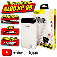 Зовнішній акумулятор Power bank 20000 mAh KLGO KP-89 Чорний Портативна зарядка павербанк для, телефона, УМБ