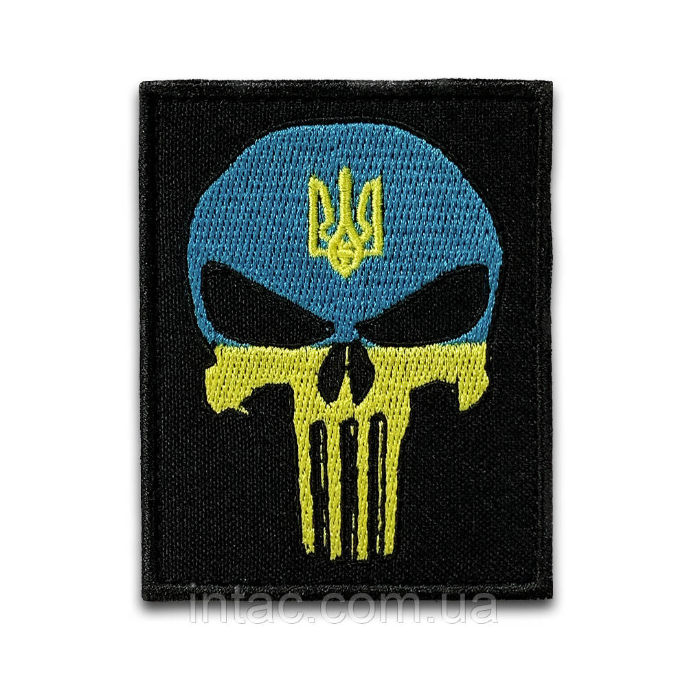 Шеврон Череп жовто-блакитний, 6х7 см