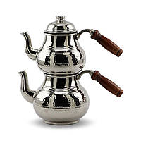 Набор турецких чайников 1.9л, чайники медные никелированные, двухярусный турецкий чайник