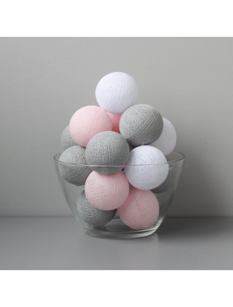 Гирлянда "Хлопковые шарики" (20 шариков 3,20см) нежно-розовый белый серый - фото 1 - id-p1950149342