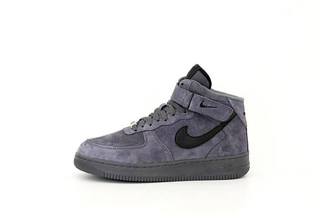 Зимові Чоловічі Кросівки Nike Air Force High Grey Fur / Найк Аїр Форс Високі Сірі (Хутро), фото 1